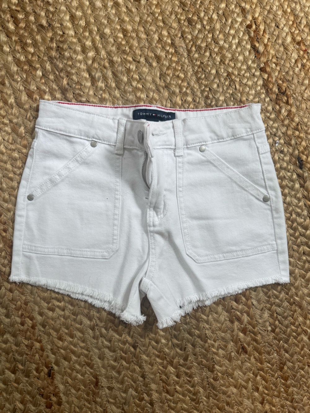 Tommy Hilfiger White Denim Frayed Hem Kids' Shorts